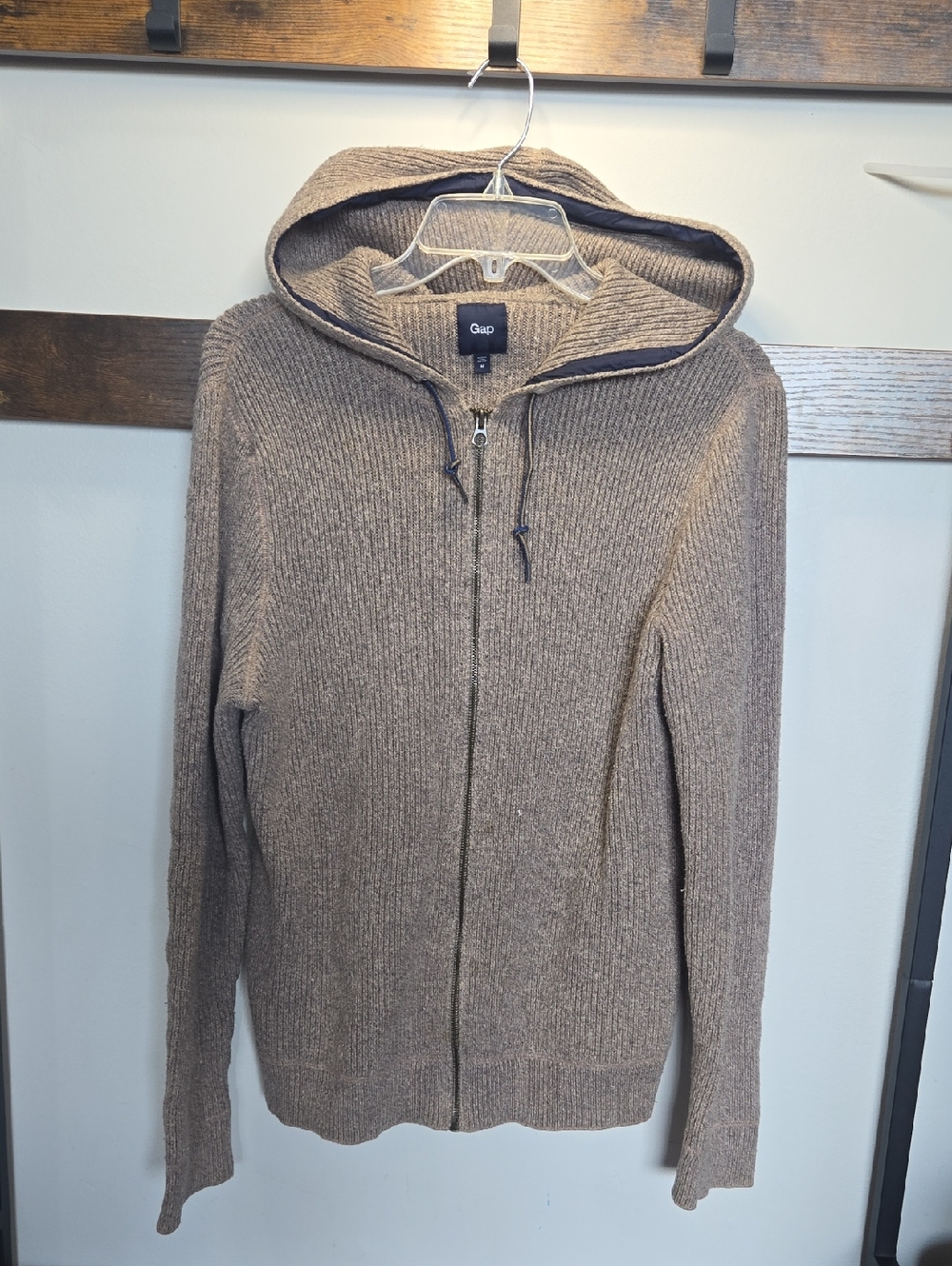 GAP Men's Hooded Full-Zip Sweater in Taupe